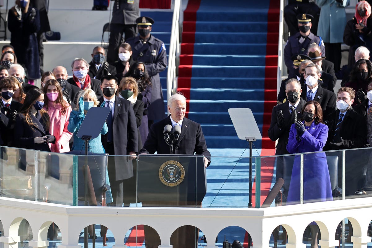 U.S. President Joe Biden delivers his inauguration address