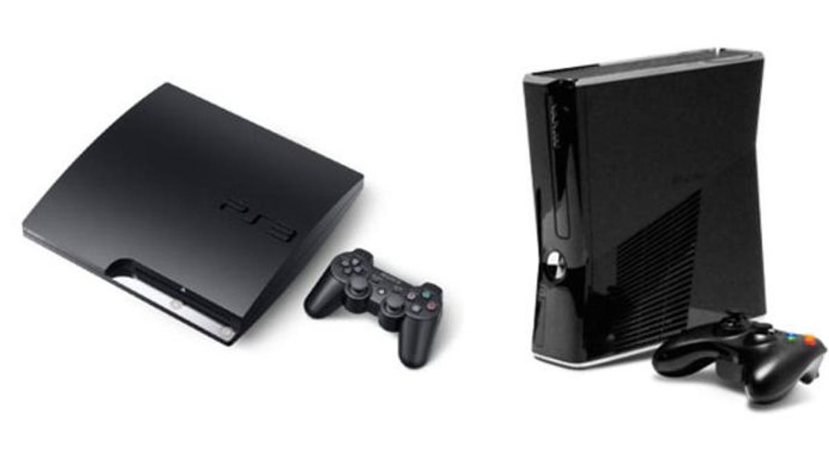A PlayStation 3 and and Xbox 360 against a white blackground