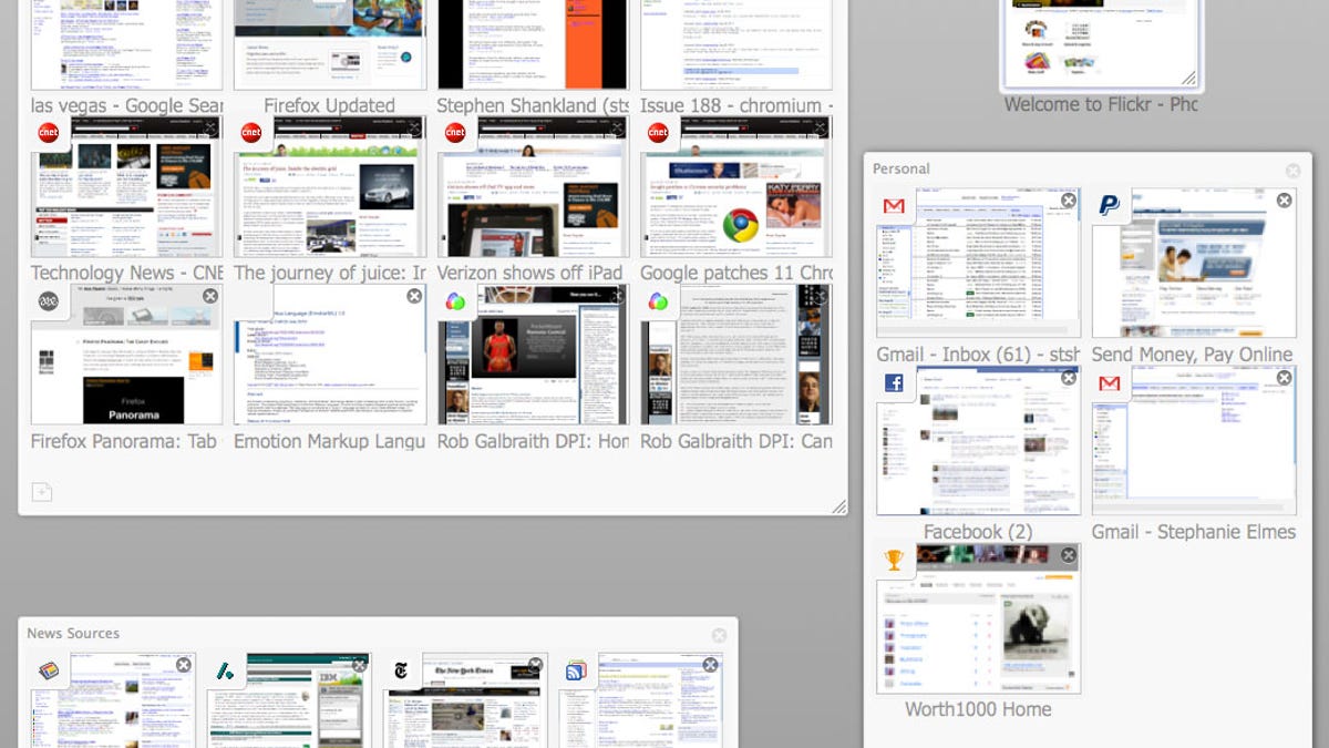 Firefox Panorama lets people group tabs in a visual array in an attempt to bring some order to browser tab chaos.