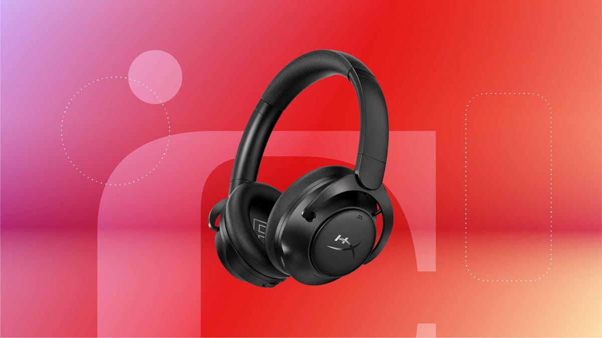 A black gaming headset against a red gradient CNET background.