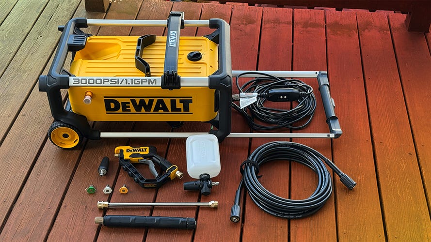 A large DeWalt pressure washer pictured.