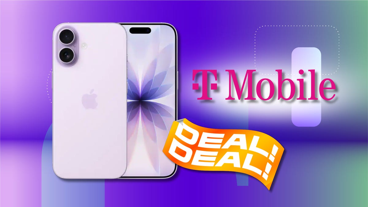 A white iPhone 17E against a purple gradient CNET background.