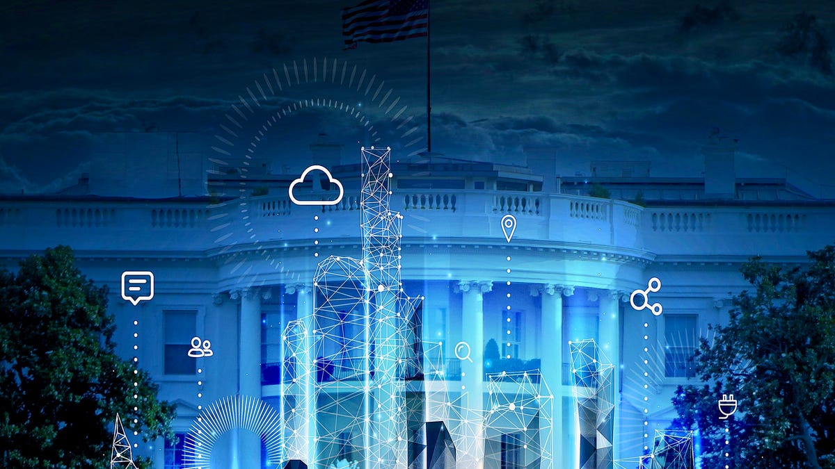 The White House overlaid with computer circuits.