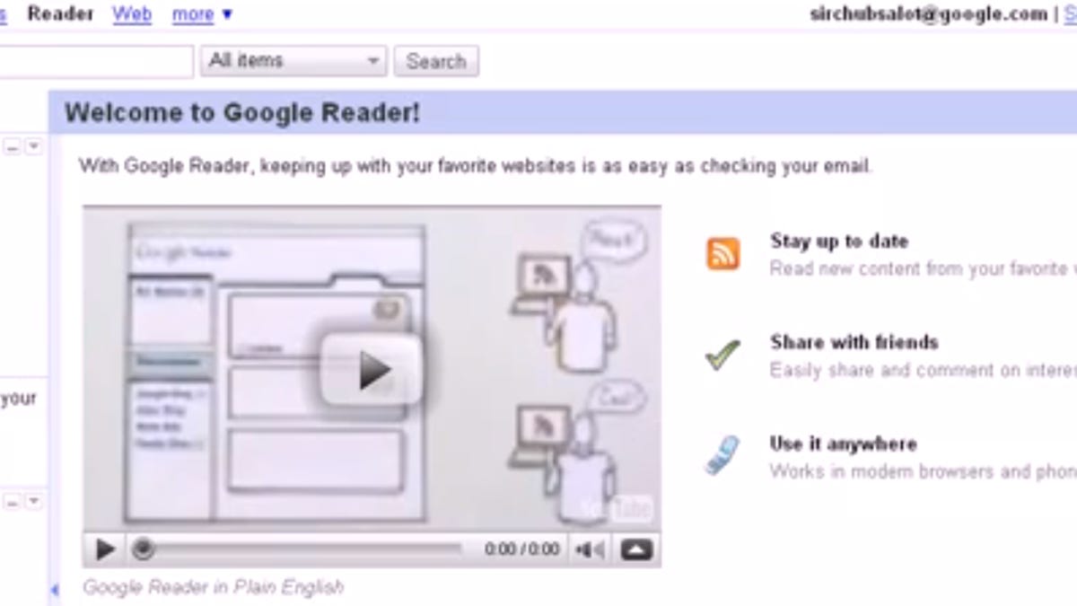 A screenshot of Google Reader