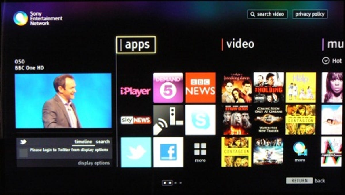 Sony 55HX853 apps interface
