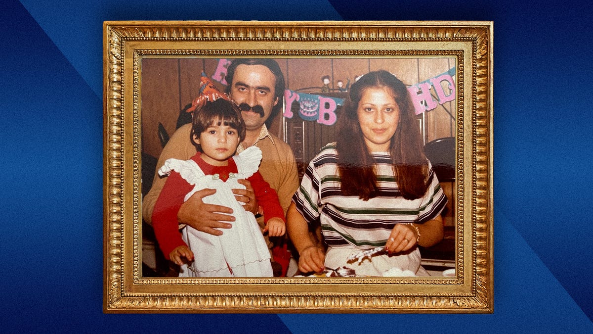 Farnoosh as a child with her parents on her birthday