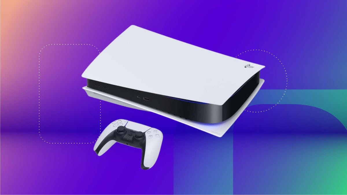 PlayStation 5 console on blue background