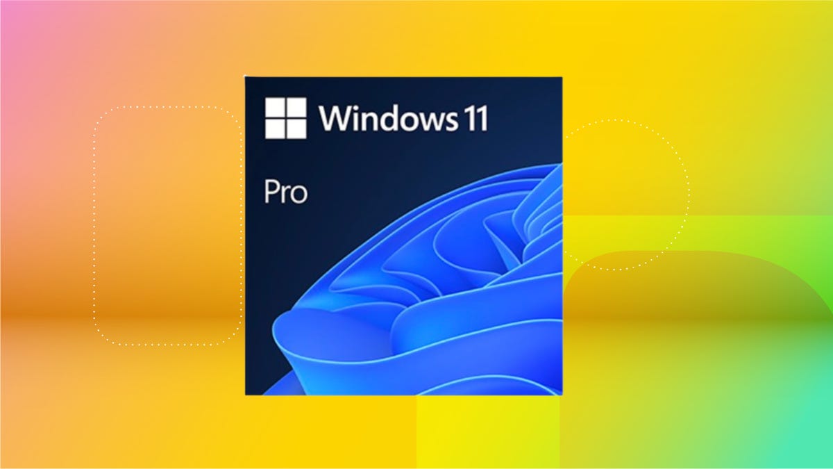 Windows 11 Pro box on a red and blue background