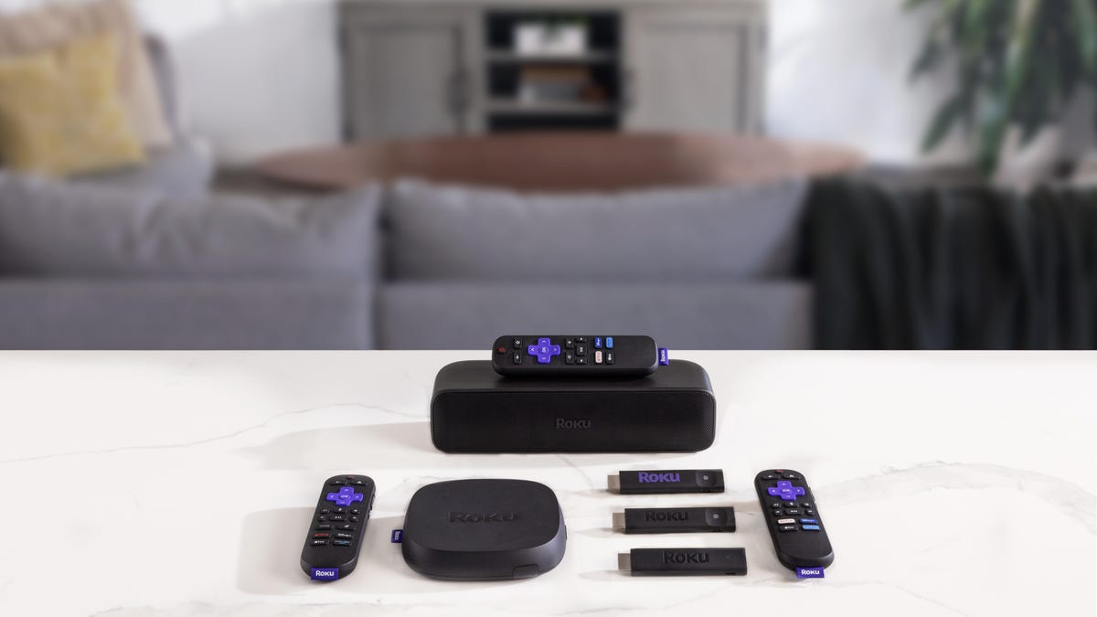 Roku streaming device line-up sitting on a table