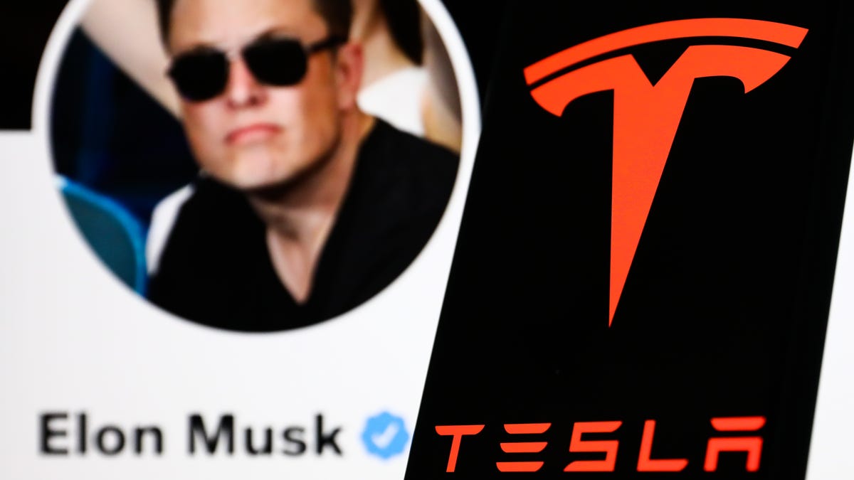 Images of Elon musk and the Tesla logo next to each other.