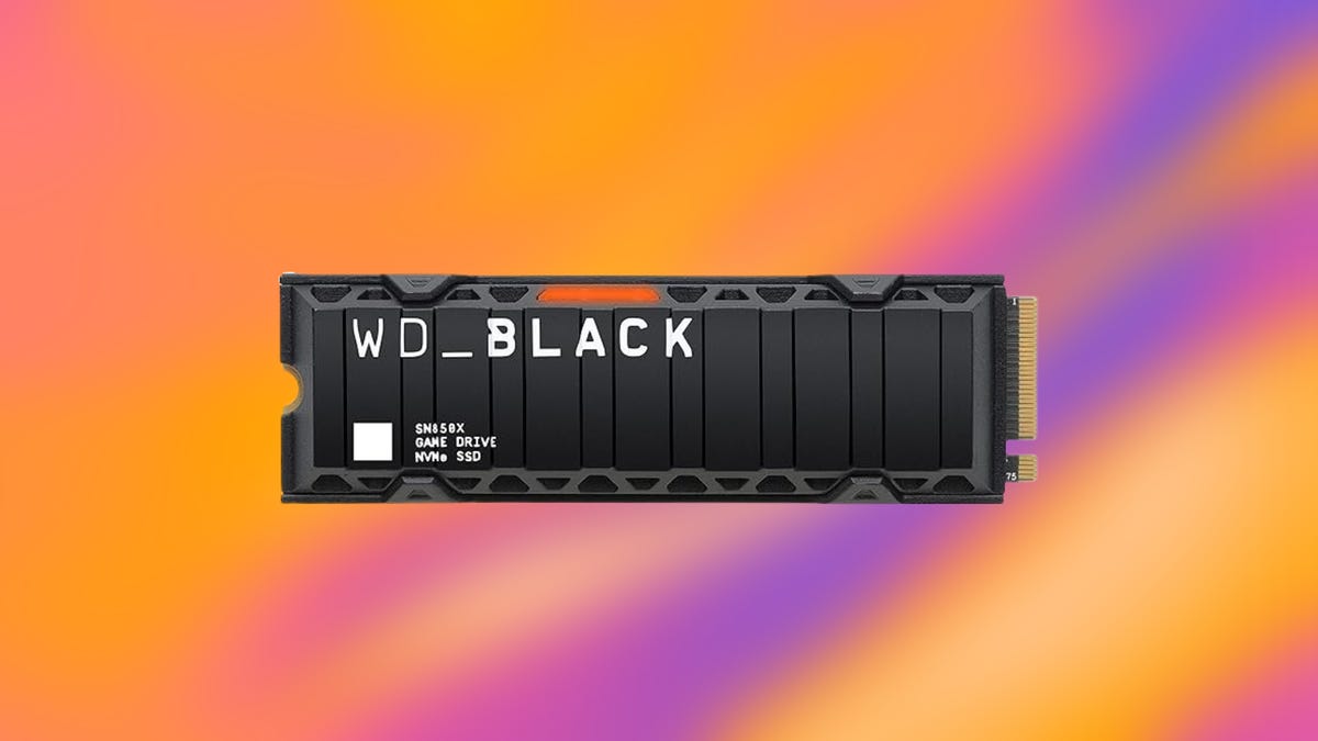 The WD_BLACK SSD against a CNET background.