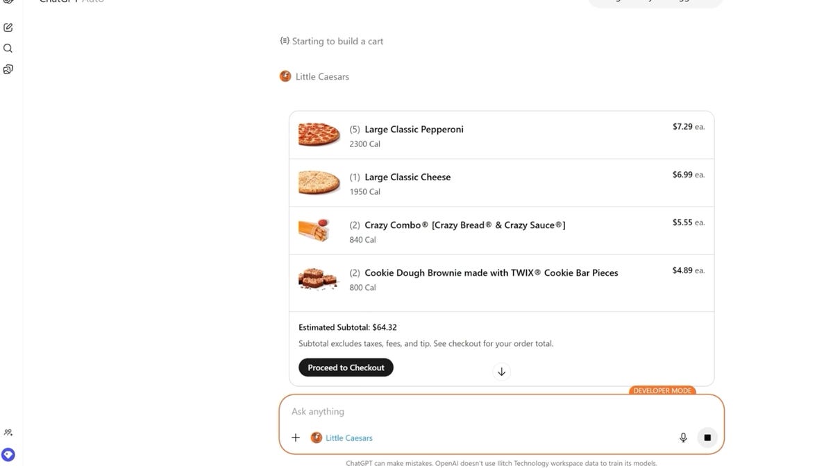 demo of how to use ChatGPT to order a Little Caesars pizza.