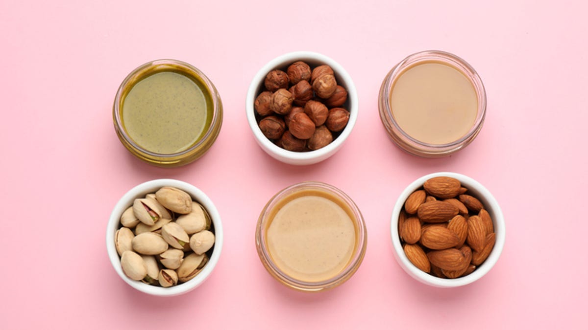 Dishes of popular nut options and butter varieties