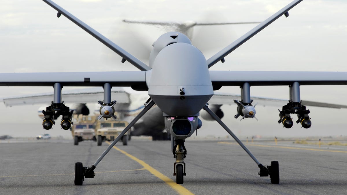 The U.S. military flies this MQ-9 Reaper and other unmanned aerial vehicles abroad. Congress is now poised to require disclosure of whether they're being used for domestic surveillance.