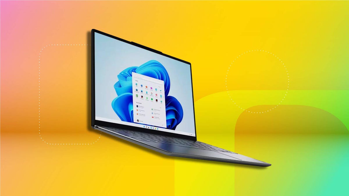 A Lenovo laptop on a CNET background.
