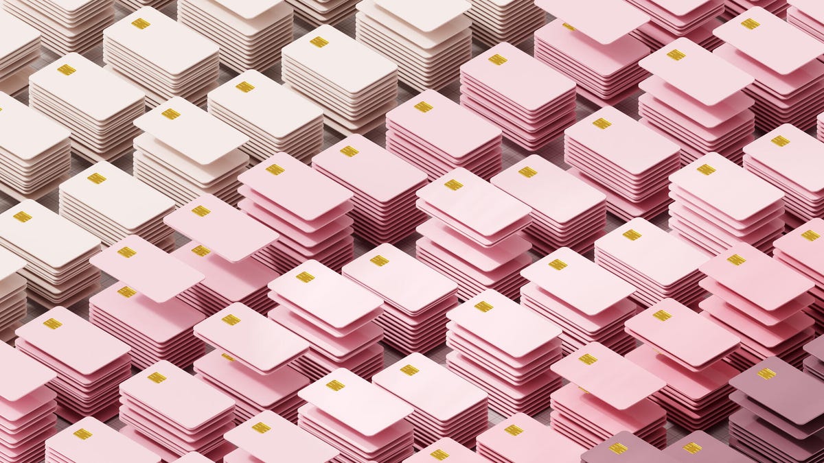Stacks of pink credit cards