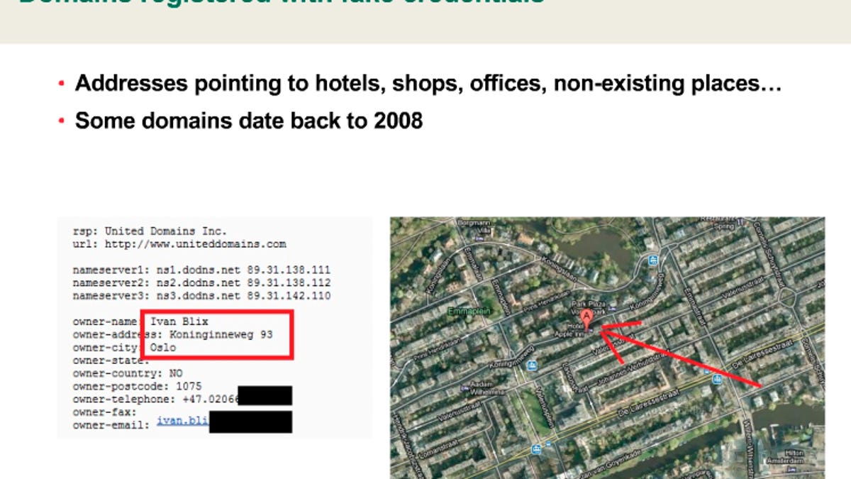 The creators of Flame used fake credentials to register domains used to communicate with infected computers, including non-existent businesses.