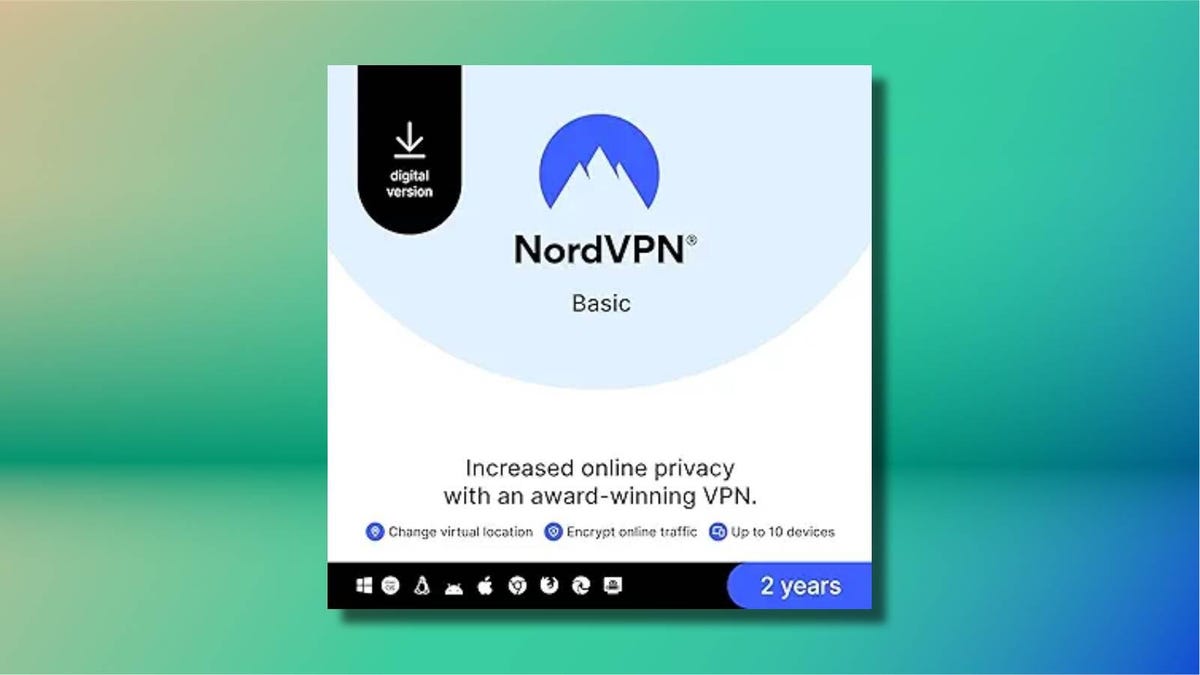 NordVPN logo on green and blue gradient background
