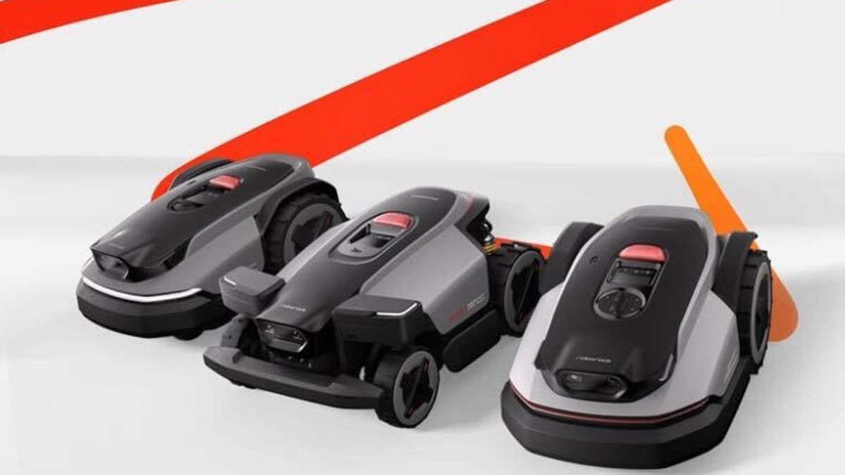 3 robot lawn mowers pictured.