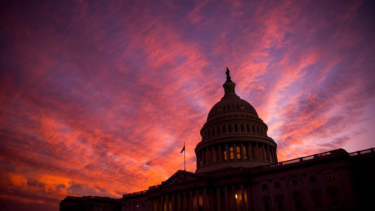 US Capitol building at sunset