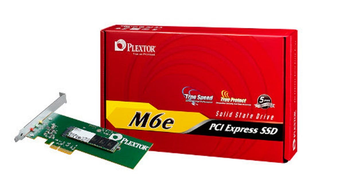 The Plextor M6e SSD is a PCIe add-in storage device.