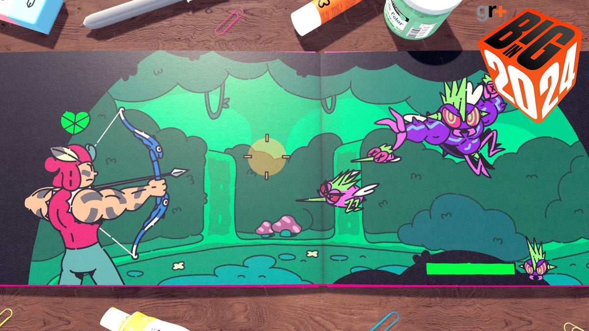 The plucky squire drawing a bow and arrow