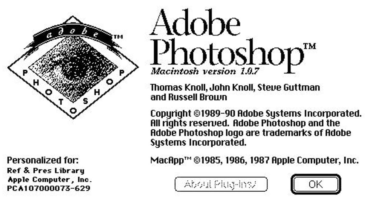 The Photoshop 1.0 splash screen