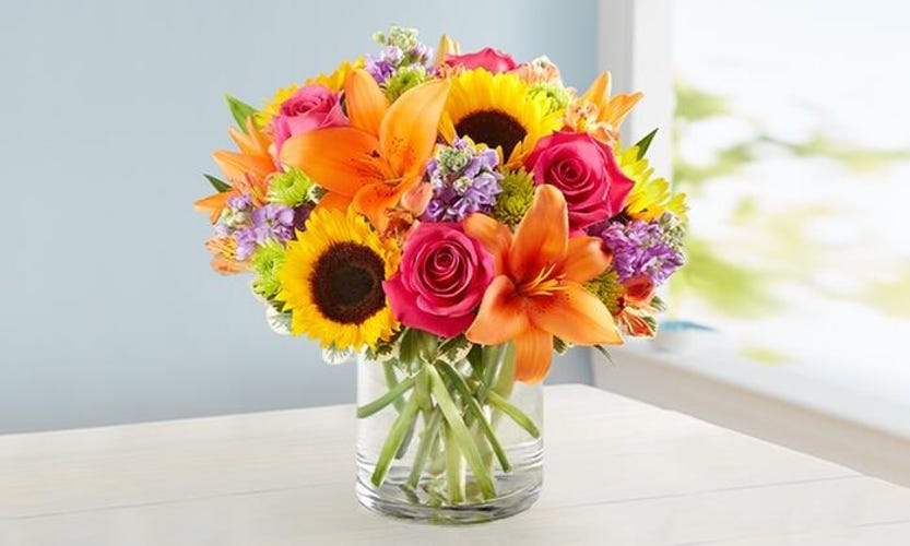 Bouquet of colorful flowers in a vase