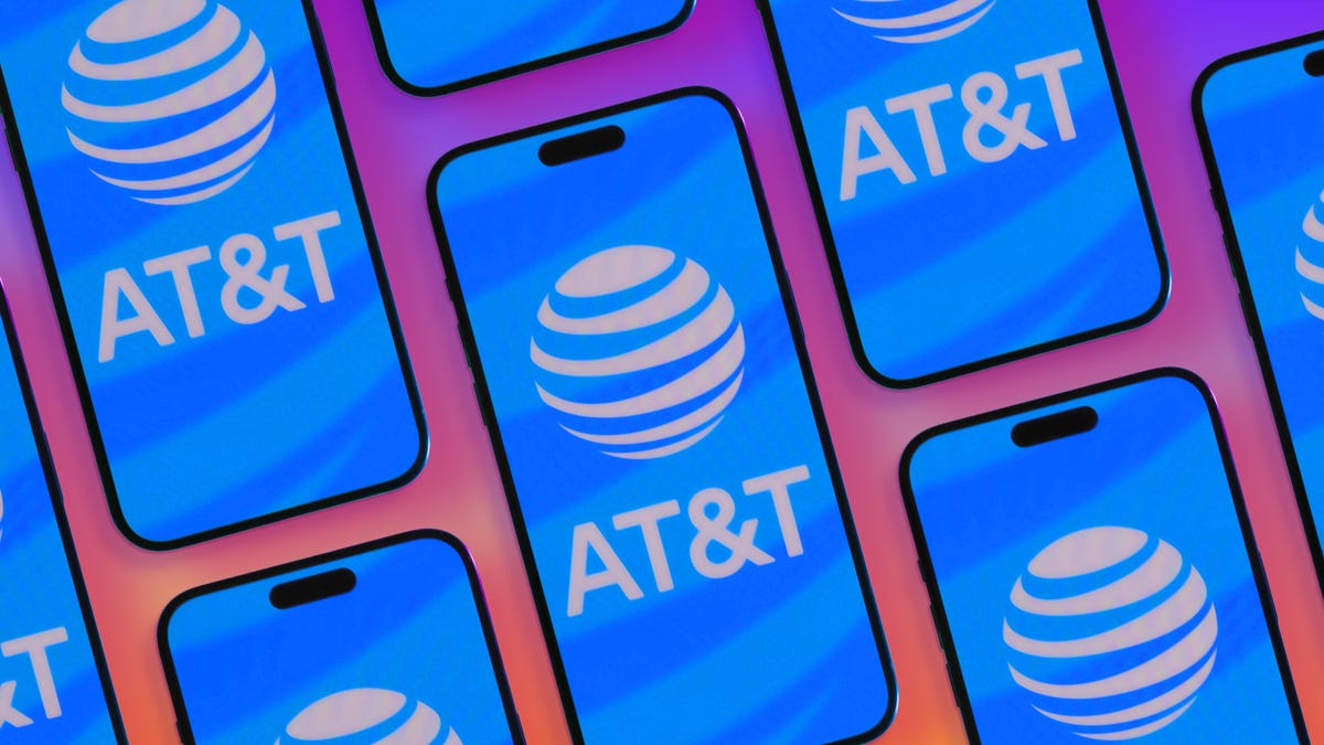 Tiled AT&T logo on a blue background on a phone screen