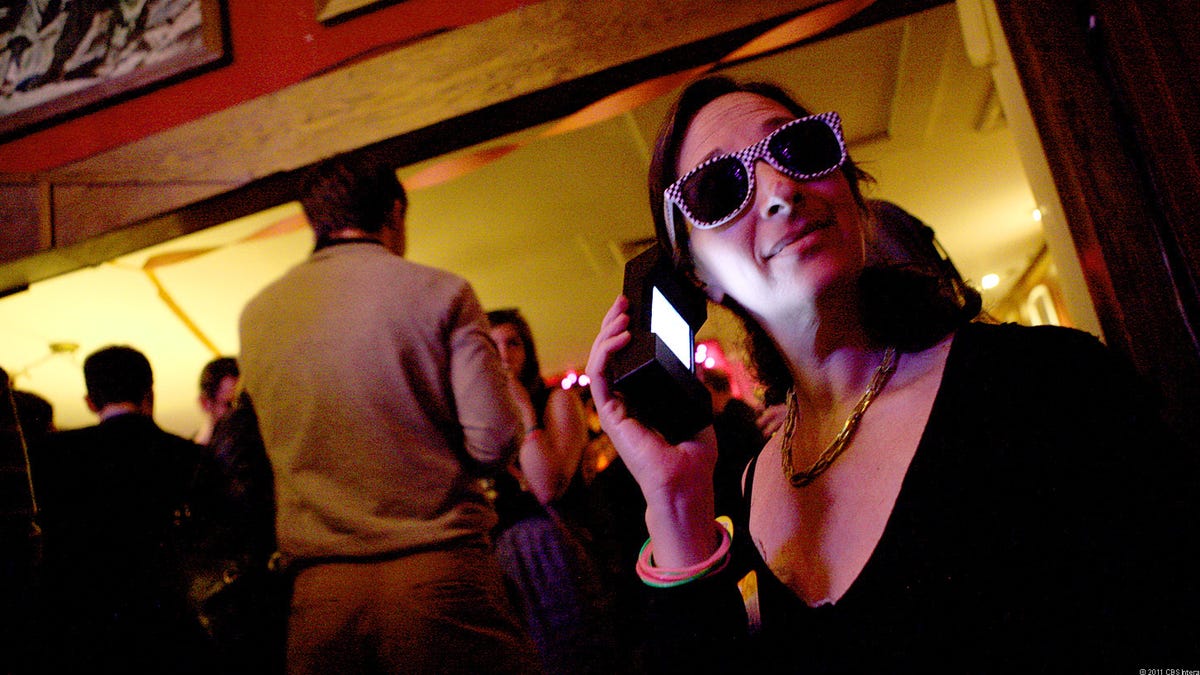 Nicole Ozer from the ACLU of Northern California, demonstrating what cell phones looked like in 1986.