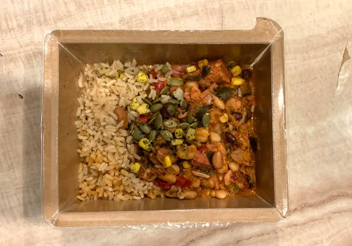 Mosaic Foods jackfruit chili dish with rice