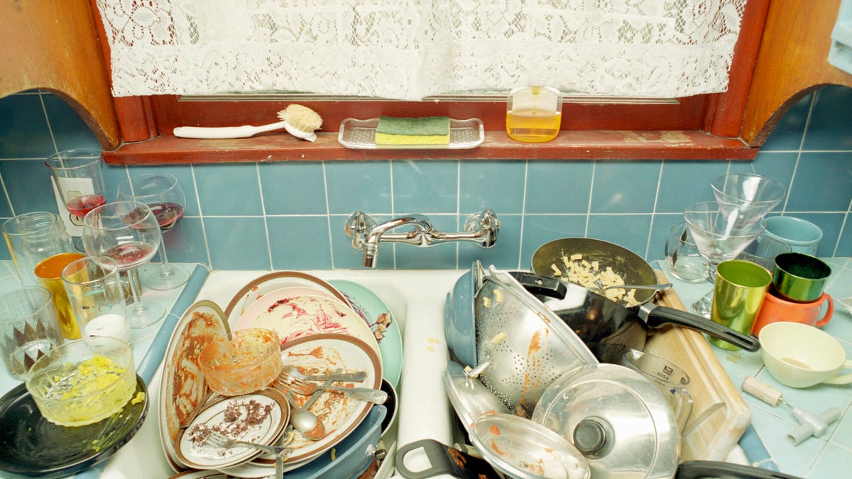 dirty dishes in sink