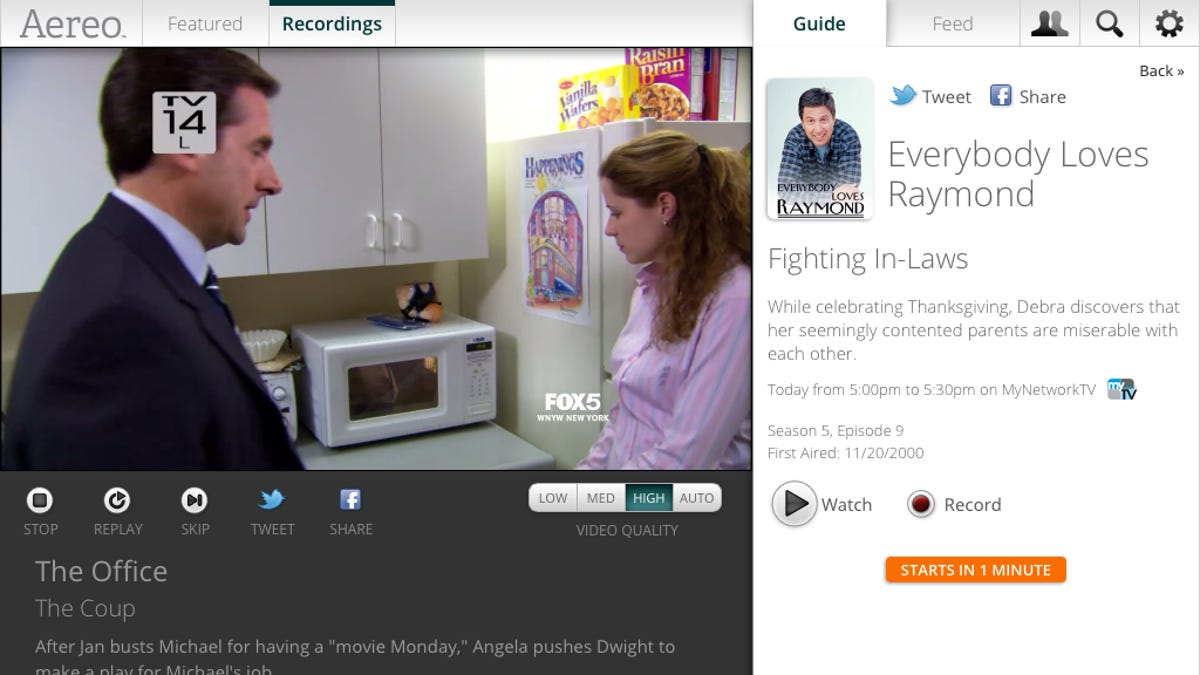 Aereo user interface