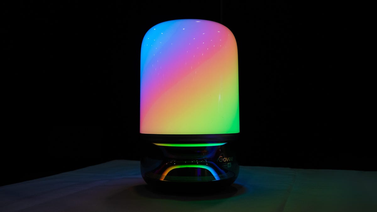 Govee's new tabletop lamp, glowing in the dark.