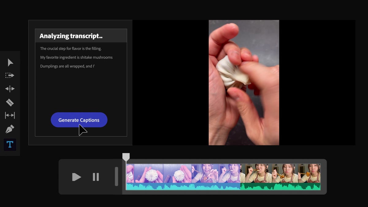 Adobe Firefly example generating video captions by analyzing the transcript