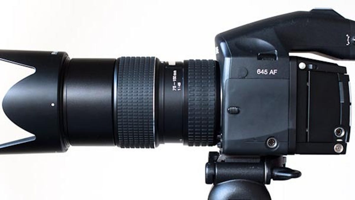 Phase One's camera gear is substantial. This shows the 645AF with the 75-150mm f4.5 zoom lens attached.