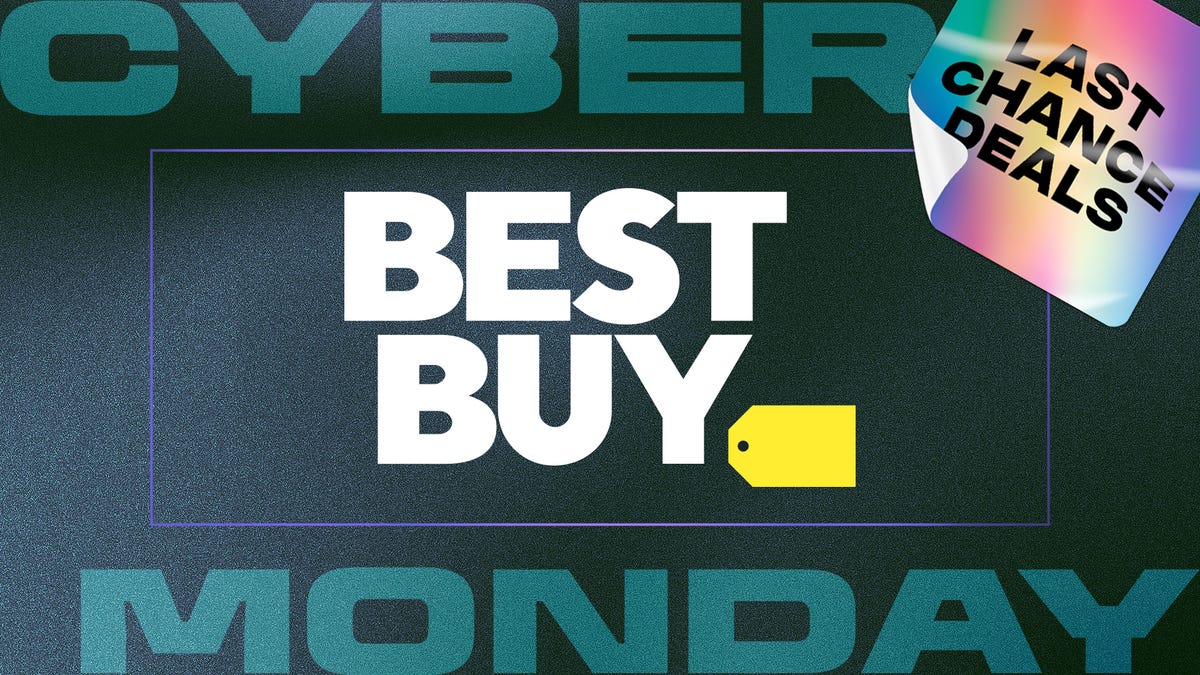 Best Buy logo on a CNET Cyber Monday background.