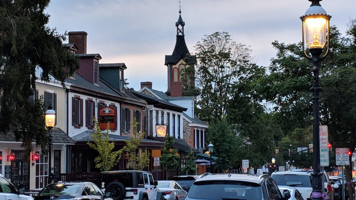 A streetscape in Doylestown, Pennsylvania