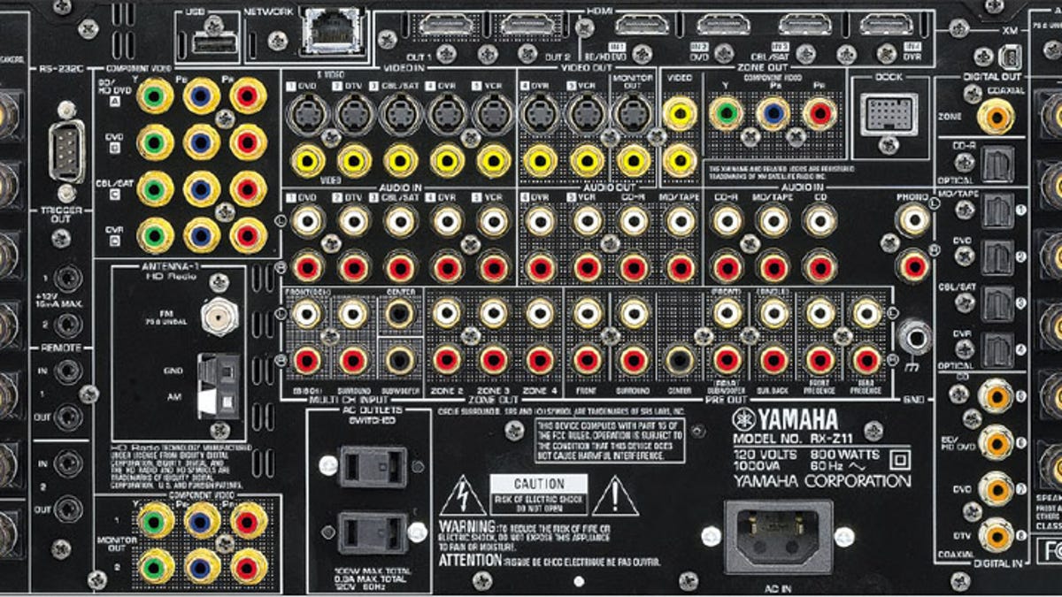 All those speaker binding posts are needed to accommodate the RX-Z11's 11.2-channel output.