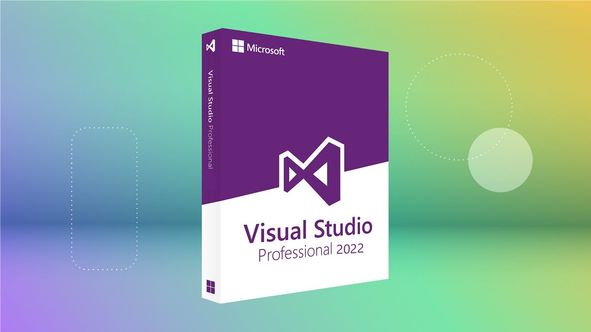 Microsoft Visual Studio Professional 2022 on rainbow CNET background