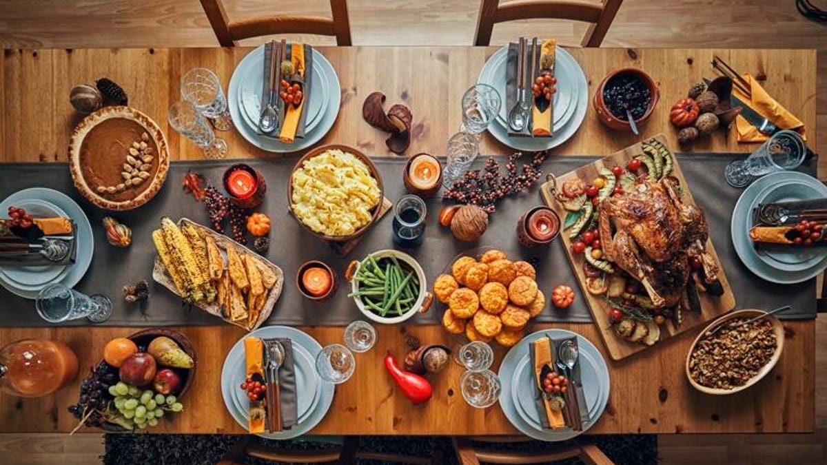 meal spread out on large dinner table