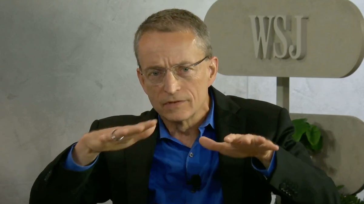 An Intel CEO Pat Gelsinger gesture signifies his desire for greater global balance in chip manufacturing.