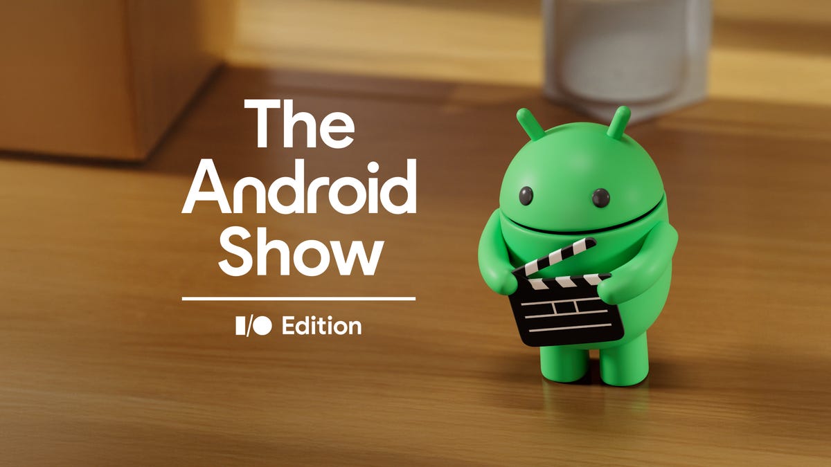 a green Android figure with a clapperboard and text: The Android Show I/O Edition