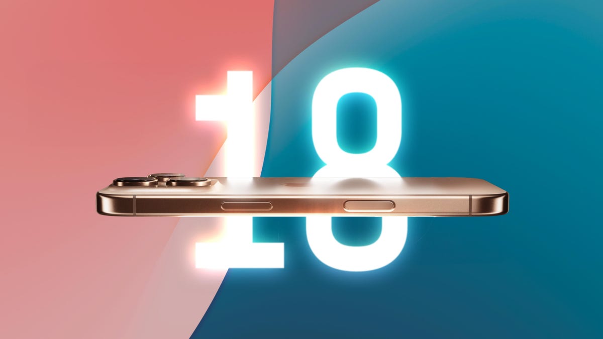 An iPhone 16 Pro Max with "18" in the background, for iOS 18