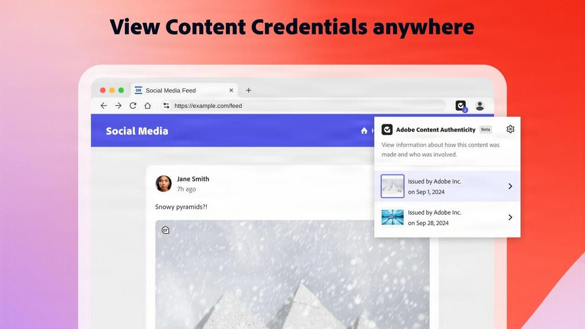 adobe website screenshot with "view content credentials anywhere" above it