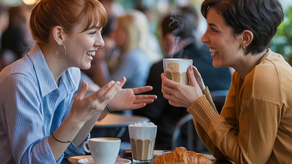 An AI-generated image of two women having coffee.