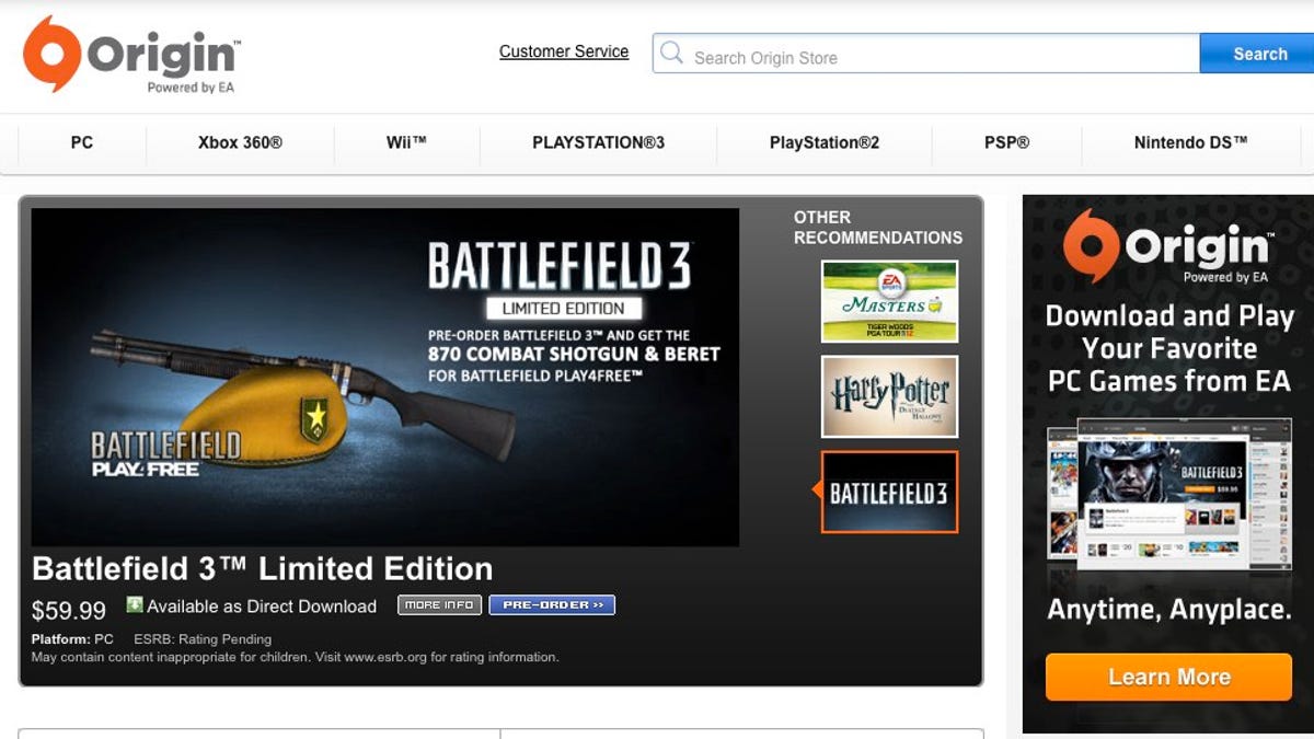 EA's Origin digital-game marketplace.