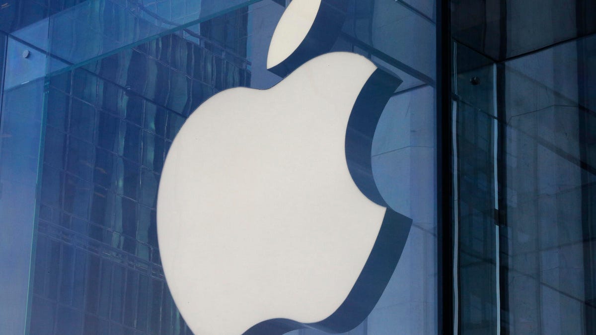 Apple logo is shown on a building