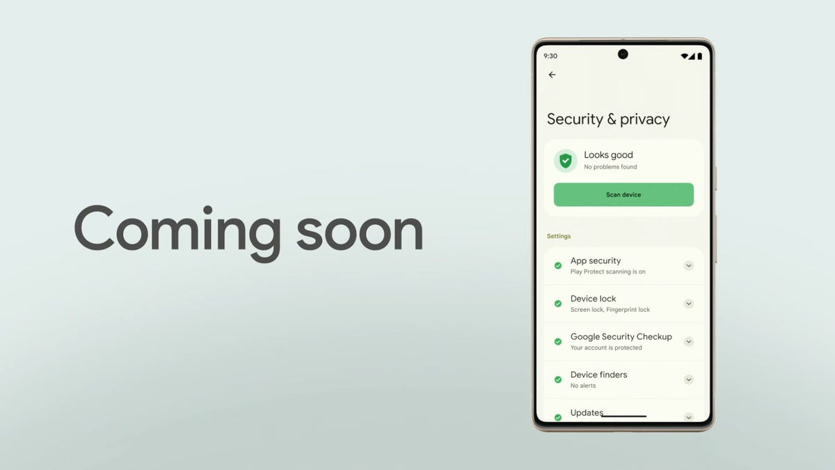 An image of Android 13's new privacy and security settings.