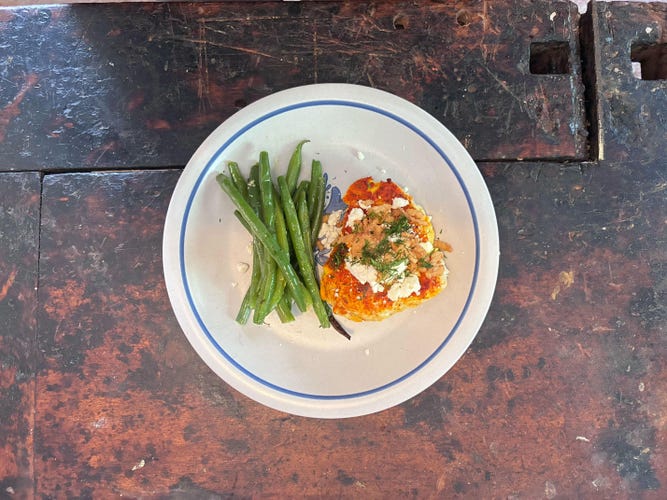 chicken dish plated on table